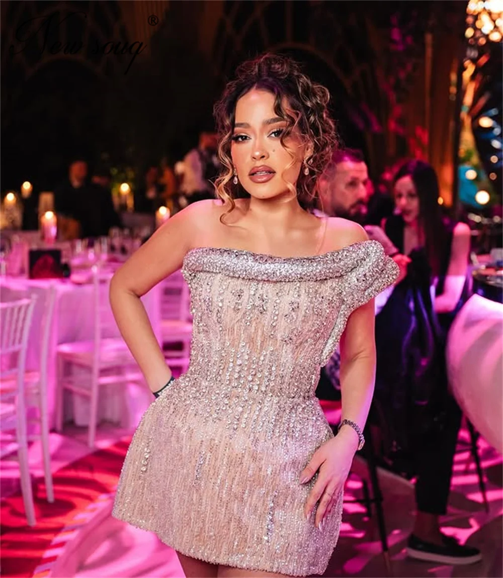 Neue elegante 2023 Silber Perlen Cocktailkleider kurze Pailletten Abschlussfeier Kleider Abendgarderobe Vestidos De Cóctel Maßgeschneidert