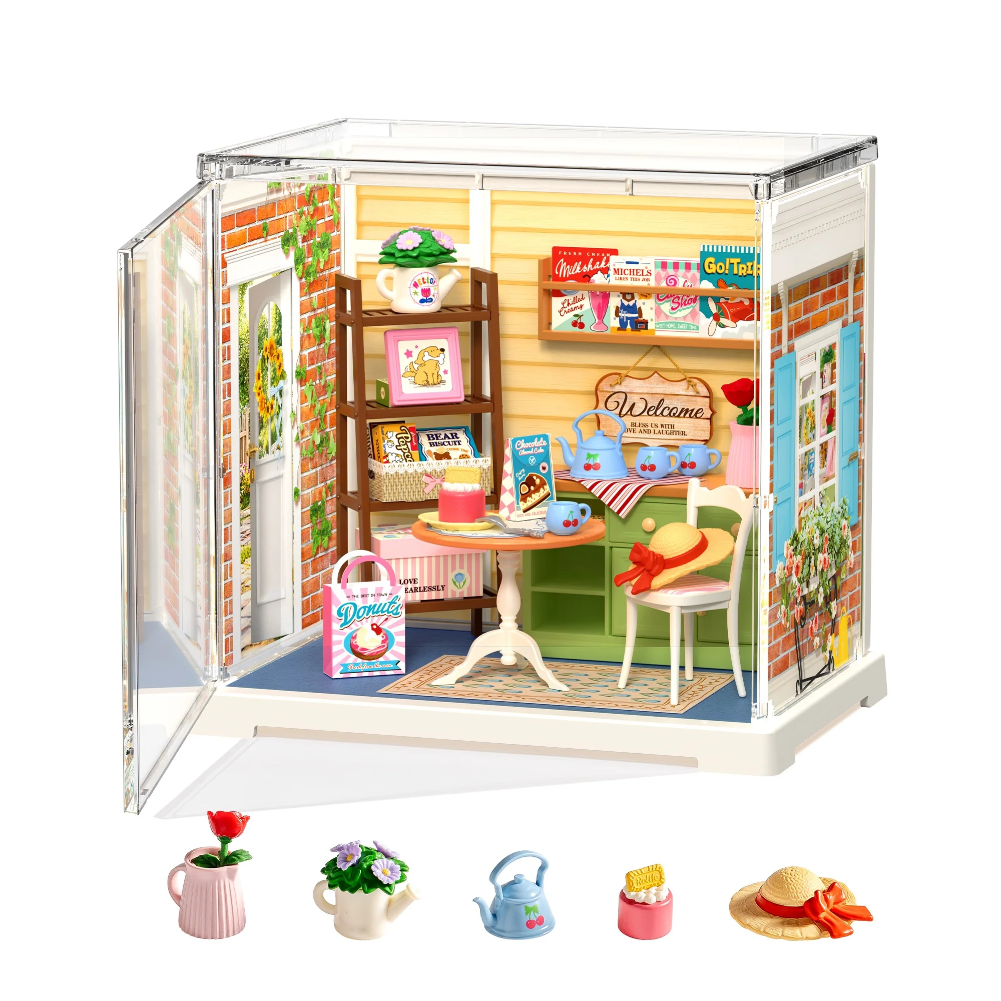 

Набор для сборки миниатюрного домика Rolife Sunshine Sip Porch Super Creator, 3D-пазл, модель для строительства кукольного домика с LED-подсветкой для домашнего декора