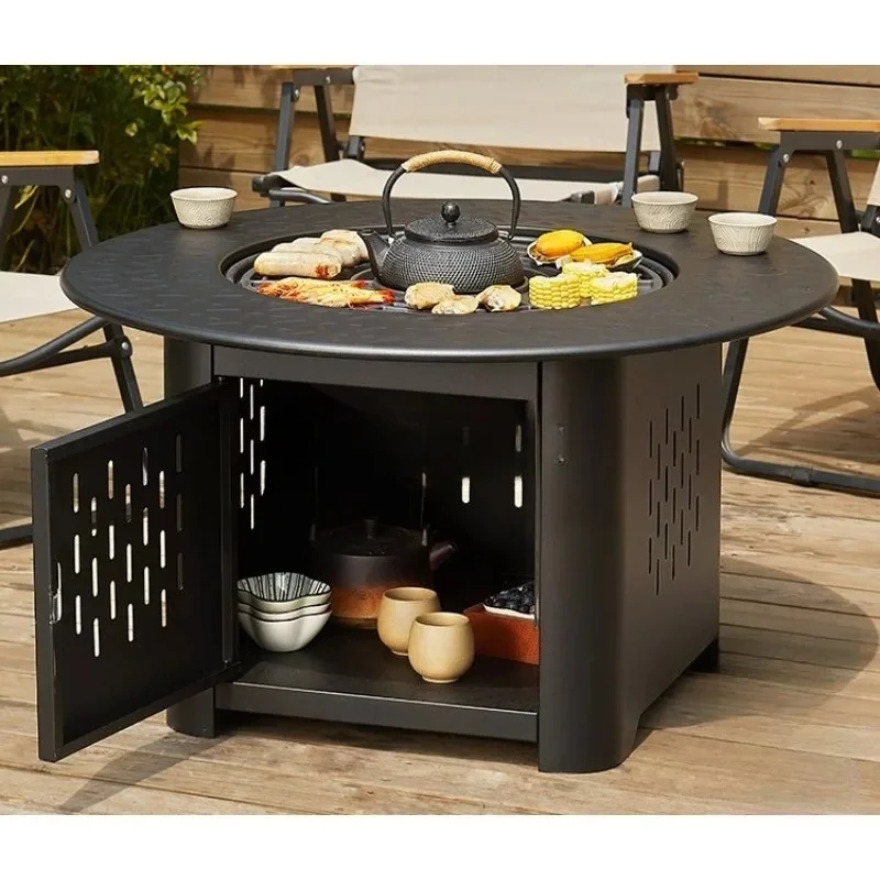 Round  Stove  Side  Tea Table - Multifunctional Charcoal BBQ & Heating  Stove Heavy Duty Rustproof for Home Patio Indoor Outdoor