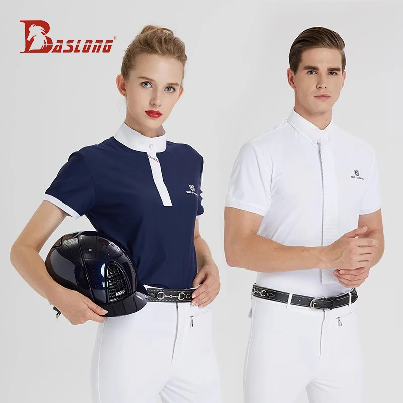 Baslong Camiseta deportiva ecuestre para mujer, ropa de caballero femenina de manga corta para montar profesional, ropa de competición de obstáculos ecuestres, verano de manga corta transpirable