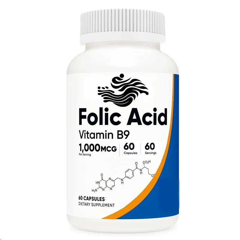 High Quality Folic Acid ( B9) 1000 Mcg, 60 Capsules Non Gmo, Soy Free, Gluten Free