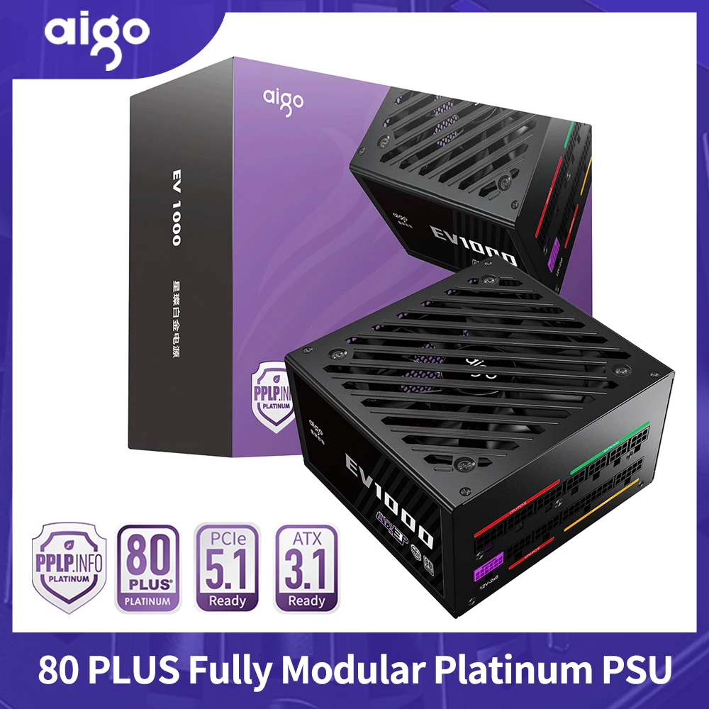 

Aigo EV1000 Блок питания ПК 1000 Вт 80 Plus платиновый Для ПК Игр Полностью модульный INTEL PSDG ATX 3.1 Блок питания Компьютер ПК Геймер PCIE 5.1