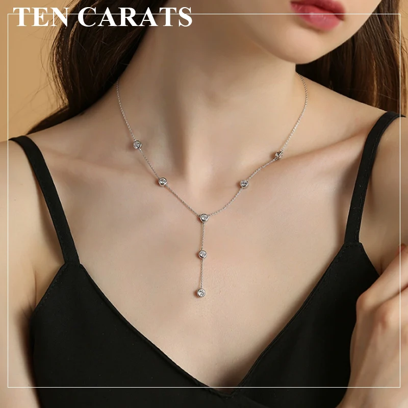 

Женское ожерелье TEN CARATS с муассанитом Y-образной формы, изящная серебряная цепочка 925 пробы со сверкающим элегантным кулоном, ювелирное изделие в подарок
