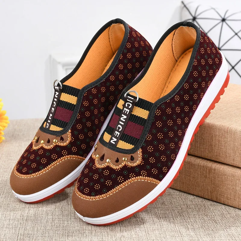 Fashion Women\'s Flat Shoes Summer Women Soft Sole Non-slip Shoes High Quality Mom Canvas Sneakers Ladies Shoes Plus Velvet Traf