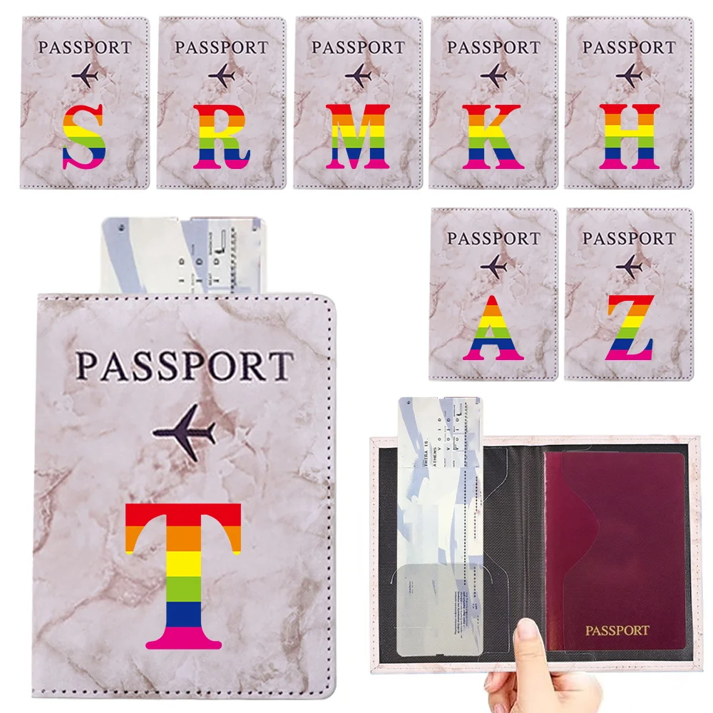 

Fashion Passport Protective Cover Rainbow Letter Pattern Travel Passport Holder Wallet Gift PU Leather Card Case Cover Unisex