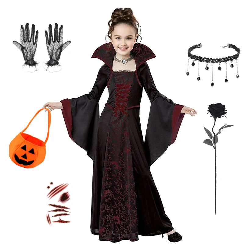 

Kids Halloween Cosplay Vampire Costume Girl Black and Red Tutu Dress Carnival Costumes for Girl Gothic Witch Clothes Party Gifts