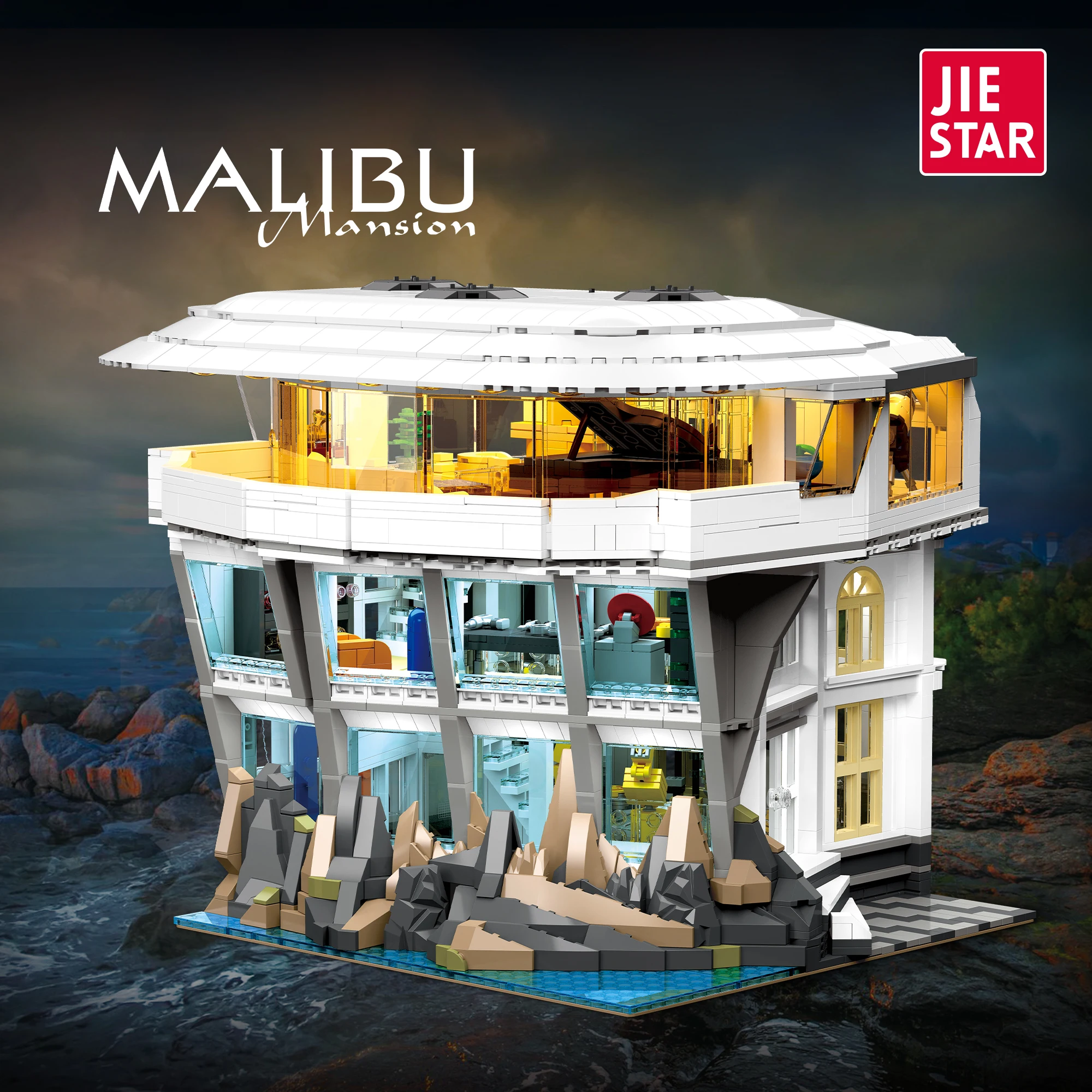 Kreative Marrvve 3284-teilige Malibu Bausteine Straßenansicht mit Beleuchtung Architekturmodell Ziegelstein-Spielzeug DIY Erwachsenen-Puzzle Geschenke