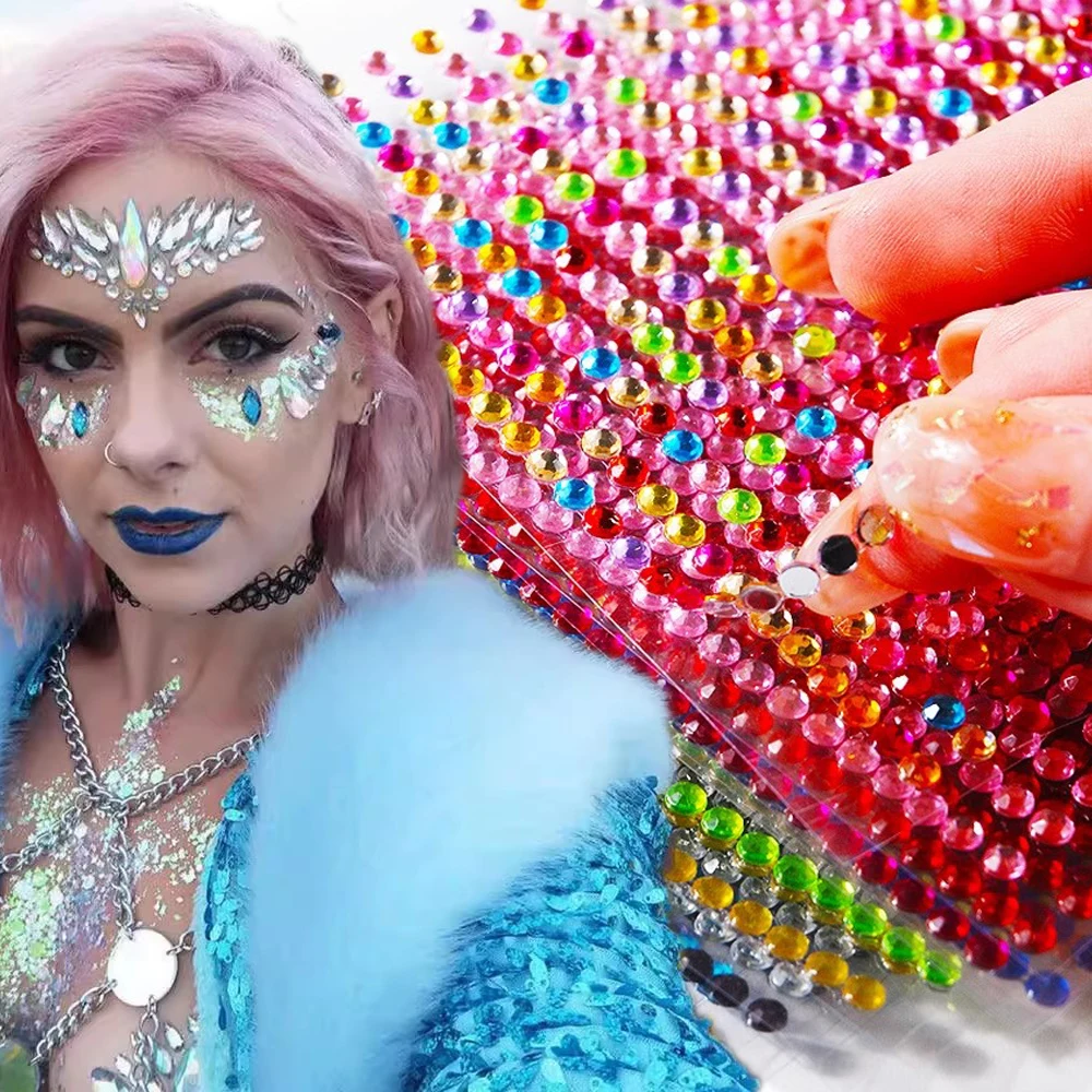 Rhinestone Acrylic Face Decoration Sticker Party Eyes Makeup Crystal Self-adhesive DIY Sticker Girls Face Diamond Tattoo Sticker