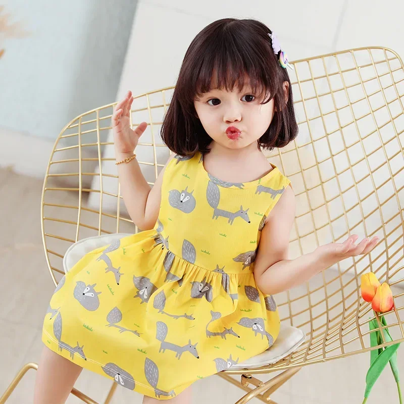 Vestidos de algodón para niña, ropa de verano para niña, traje de moda de princesa para fiesta, Vestido de playa de dibujos animados