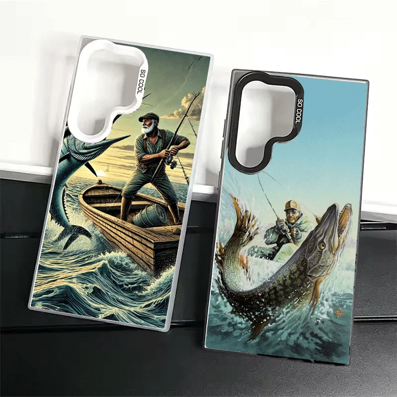 Hunting Fishing Man Soft Phone Case for Samsung Galaxy S24 S25 FE S26 Edge S23 Ultra S22 Plus S21 + Shockproof Cover Back Shell