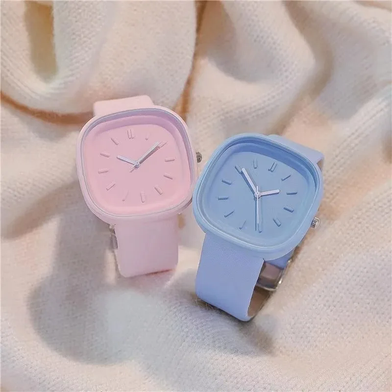 

Light Luxury Quartz Women's Watches Minimalist Clock Macaron Square Women's Watch Fashion Leather Large Dial Sports Watches Gift