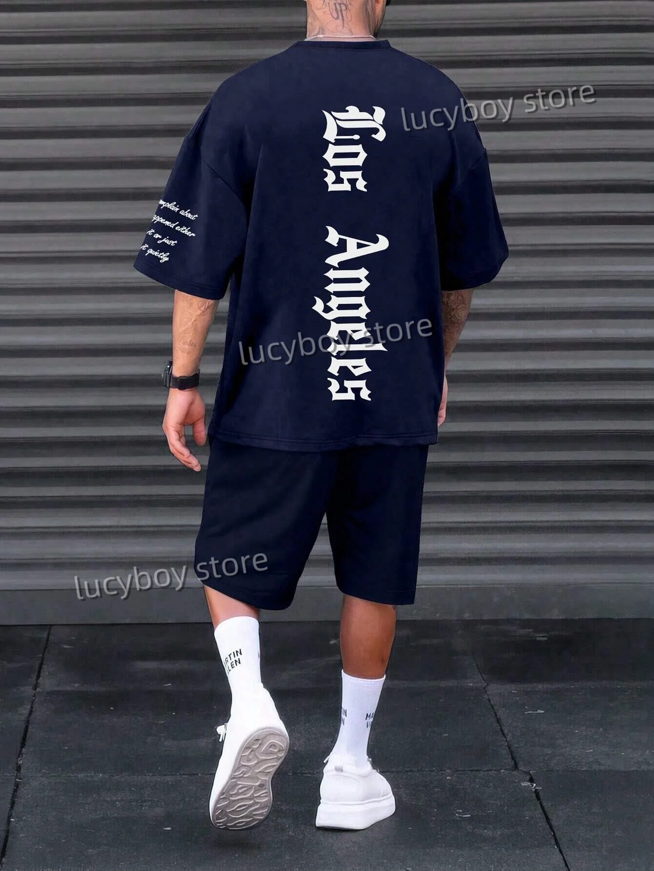 Letter Printed Sport T-shirt+shorts Suit Set Men Male American high luxury Tracksuit Outfit Summer Oversized 2 Piece Set Clothes