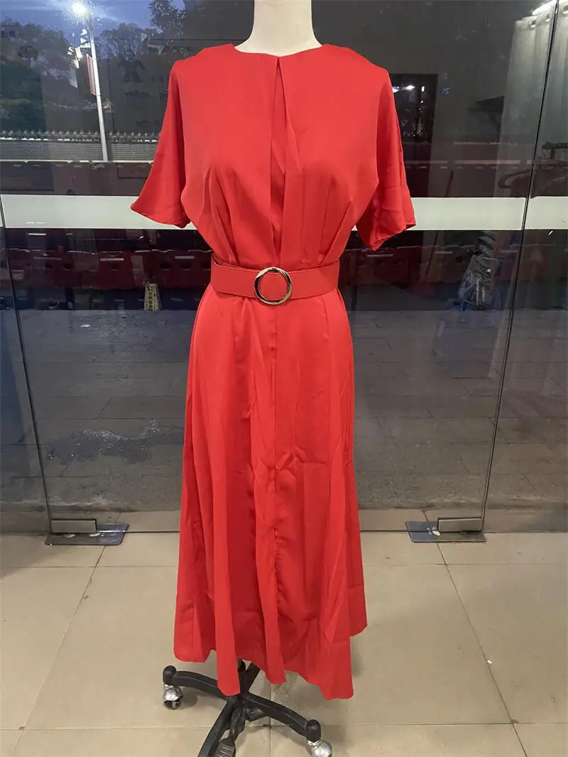 Women\'s Dress Spring and Summer New Solid Color Fashion Chest Pleated Strap Long Dresses for Women