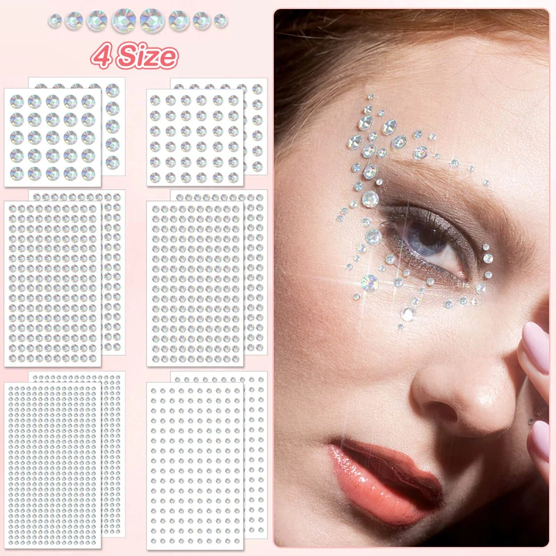 1 Sheet Crystal AB Hair Rhinestones Stickers Self Adhesive Face Rhinestones Jewels Stickers for Hair Face Body Makeup DIY Craft