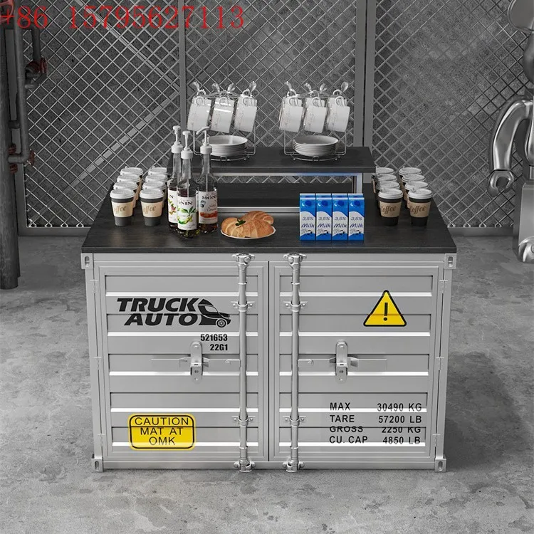 

Industrial wind island cabinet supermarket shelf red wine jewelry display cabinet retro wrought iron water table window