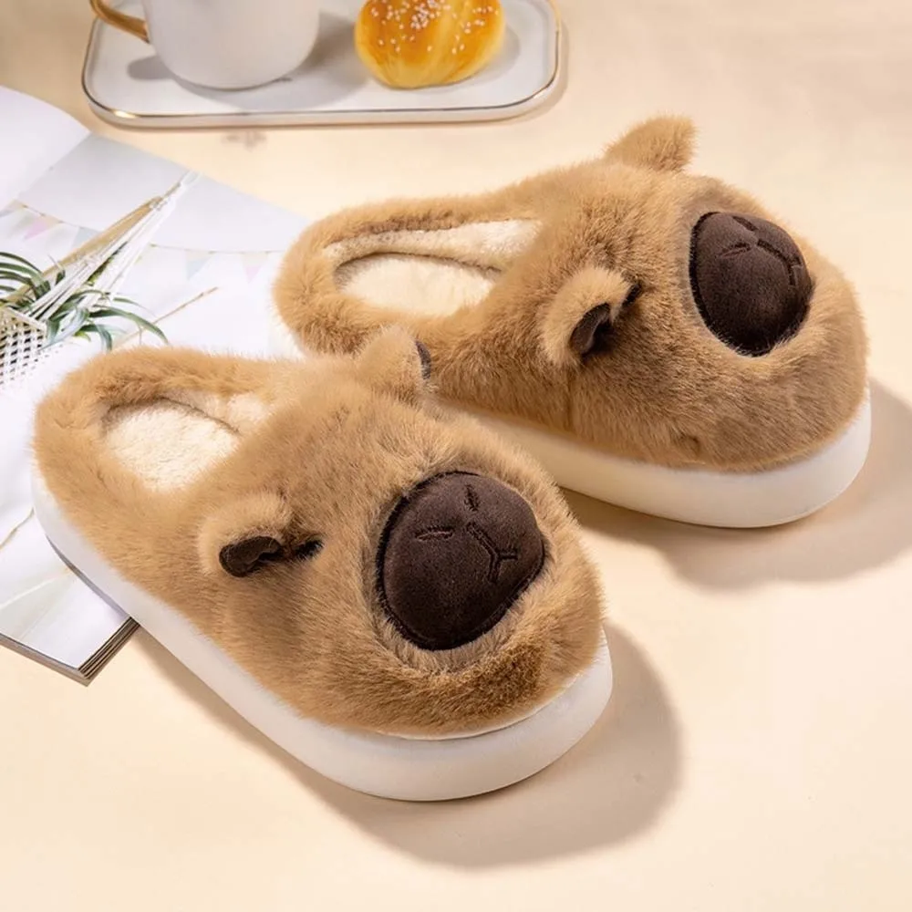 لينة كابيبارا فروي النعال إيفا سميكة الكرتون نعال من القطن المضادة للانزلاق سميكة سوليد دفئا المنزل أحذية قطنية يوميا