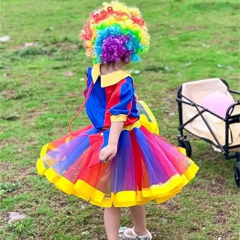 El increíble circo Digital Pomni disfraz de Cosplay para niños vestido de princesa para niñas Top + faldas tutú + bolsa + peluca niños Halloween Navidad
