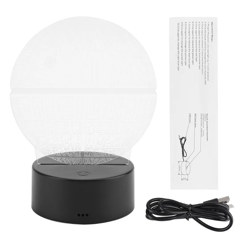 Night Light ABS Base Holder Planet Pattern Lamp Touch Switch (Black Without Remote Control)