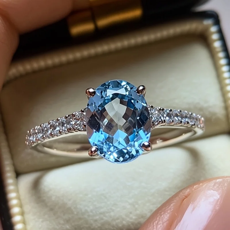 

SGARIT синие овальные кольца с натуральным кристаллом для женщин, стерлинговое серебро 925 пробы, топаз, свадебные аксессуары для помолвки, женские модные ювелирные изделия