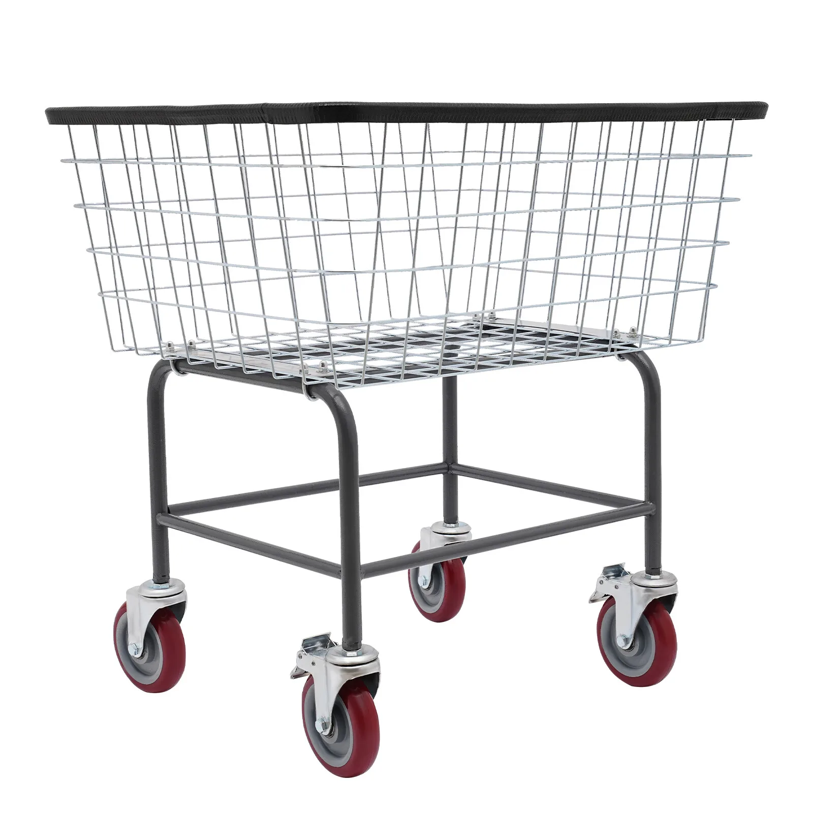 頑丈なスチールワイヤー製ランドリーカート（ホイール付き）-業務用ローリングバスケット、ホテル病院用折りたたみ式ユーティリティカート