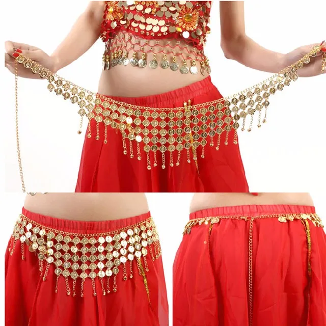 ผู้หญิงเผ่าเหรียญ Belly Dance เอวโซ่โลหะเหรียญ Hip ผ้าพันคอยิปซีกระโปรงเครื่องแต่งกายเข็มขัดทองและ Silver Dance อุปกรณ์เสริม