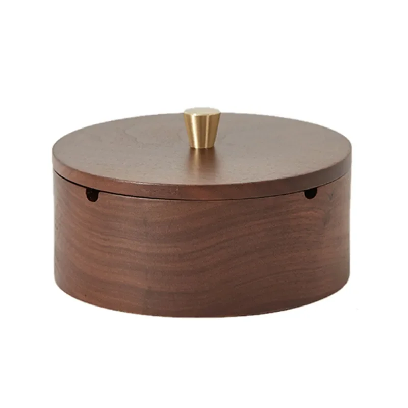 Light Luxury Solid Wood Ashtray with Cover Home Office Cigar Ornaments Anti-flying Ash Smoking Accessories