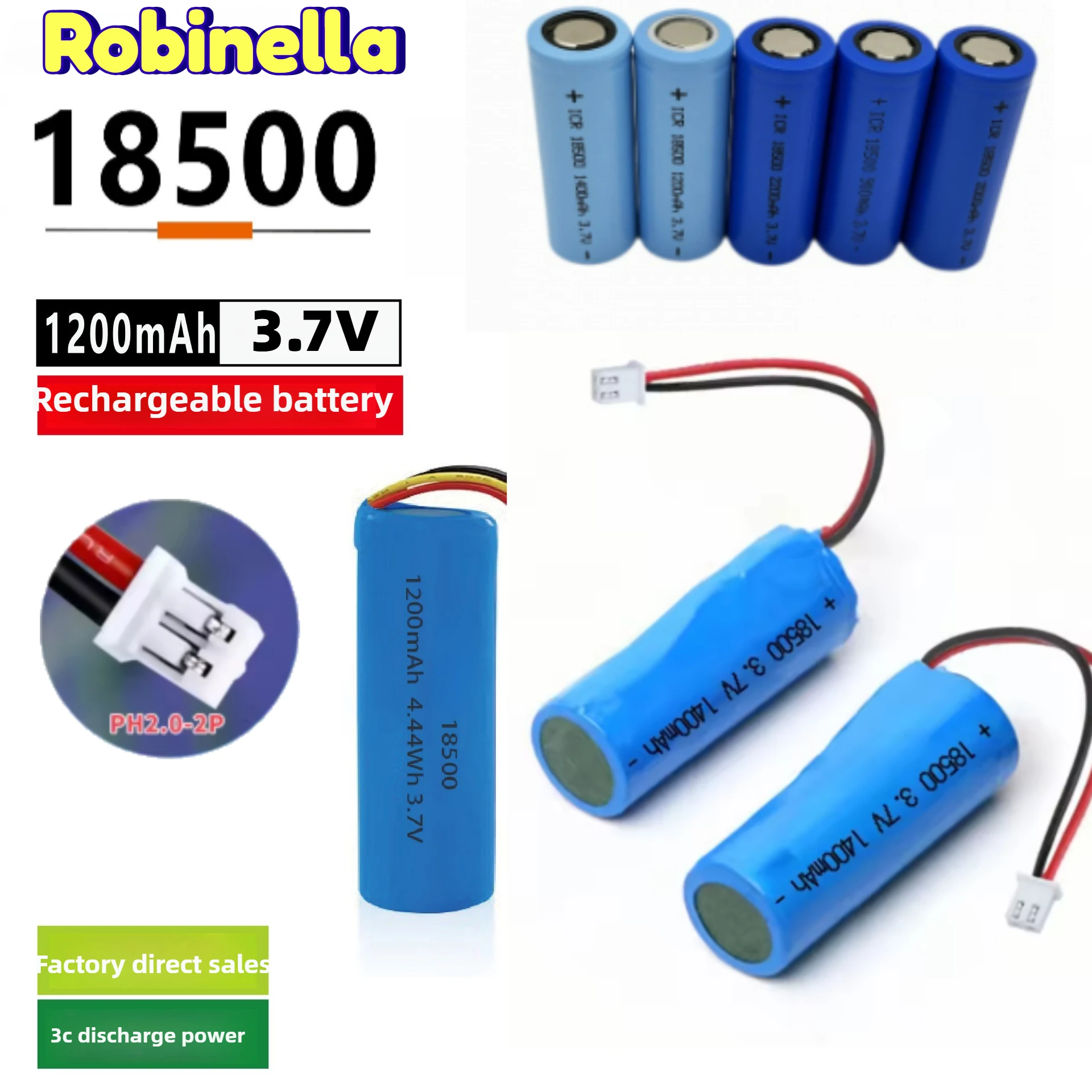 

Литиевая аккумуляторная батарея 3.7V 1400mAh 18500 с проводами-коннекторами для фонарика, электрической зубной щетки, радиоприемника, клавиатуры, мыши