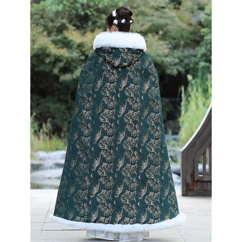 ملابس خارجية عصرية ومريحة للبالغين للخروج، نمط شتوي جديد من رأس هانفو مع شال بياقة من الفرو ومعطف دافئ من القطن