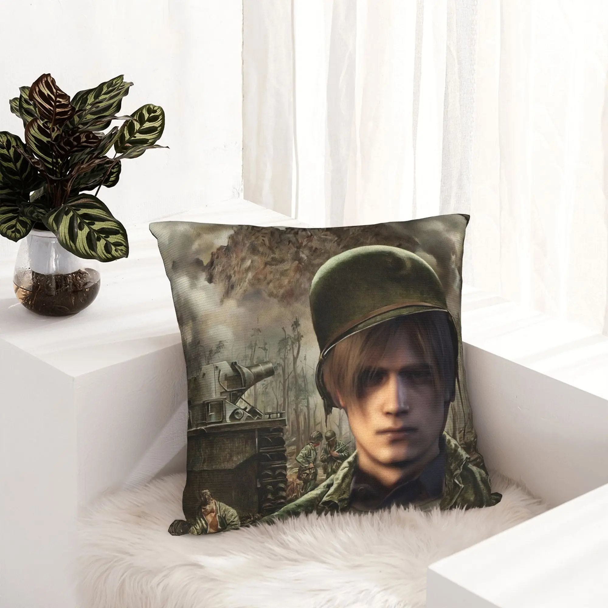 Leon S Kennedy Meme Residents Evils Pillowcase Printing Polyester Cushion Cover Decoration  Pillow Case Cover Home Square 45X45