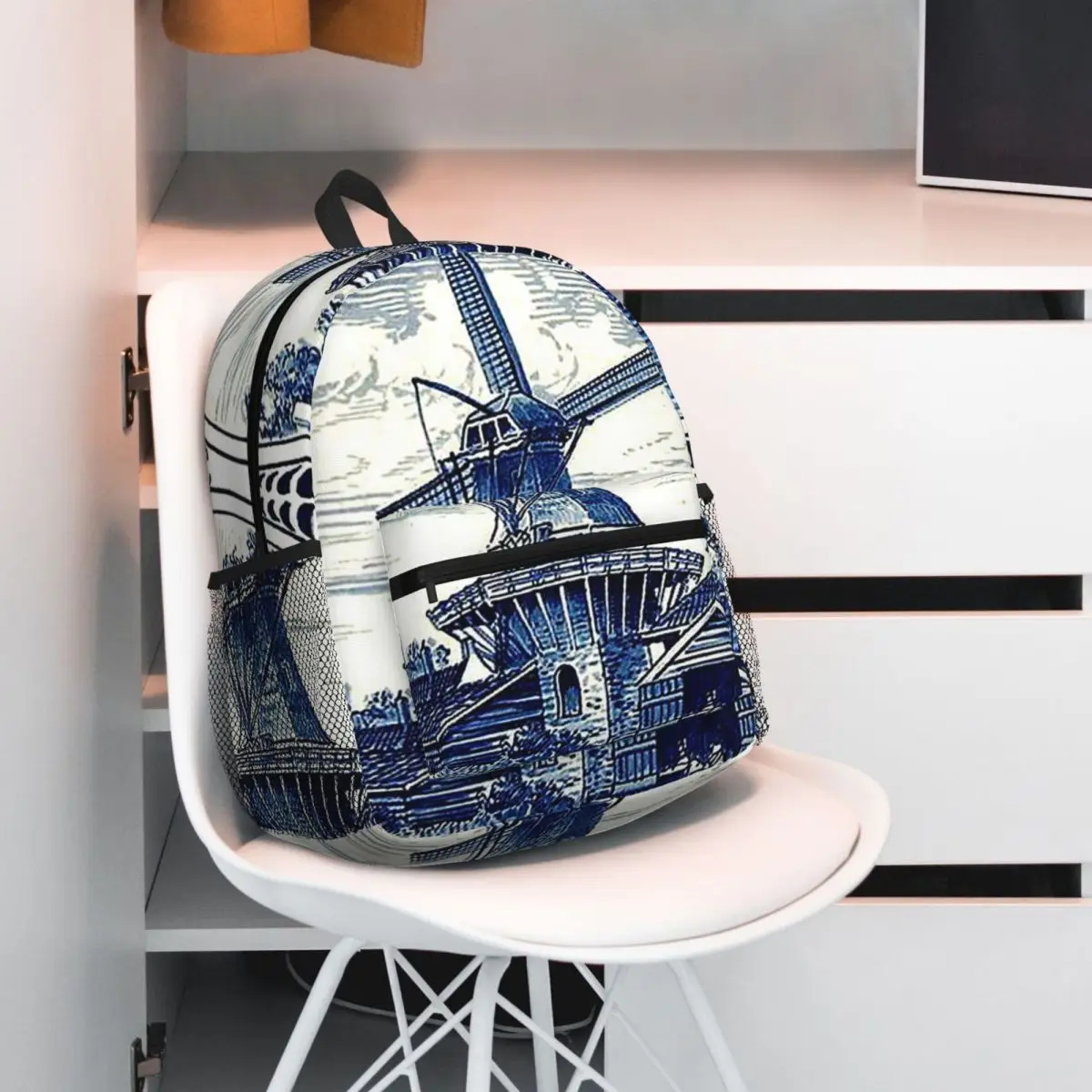 Dutch Blue Delft Windmill Art Backpack Student BookBag Kids School Bag Laptop Shoulder Bags for Boys Girls