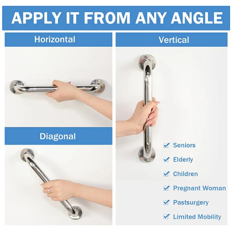 1pcs Stainless Steel Grab Bar  Bath Safety Anti Slip Hand Rail Support Bar Toilet Handicap Elderly Shower Handle 250/300/400mm