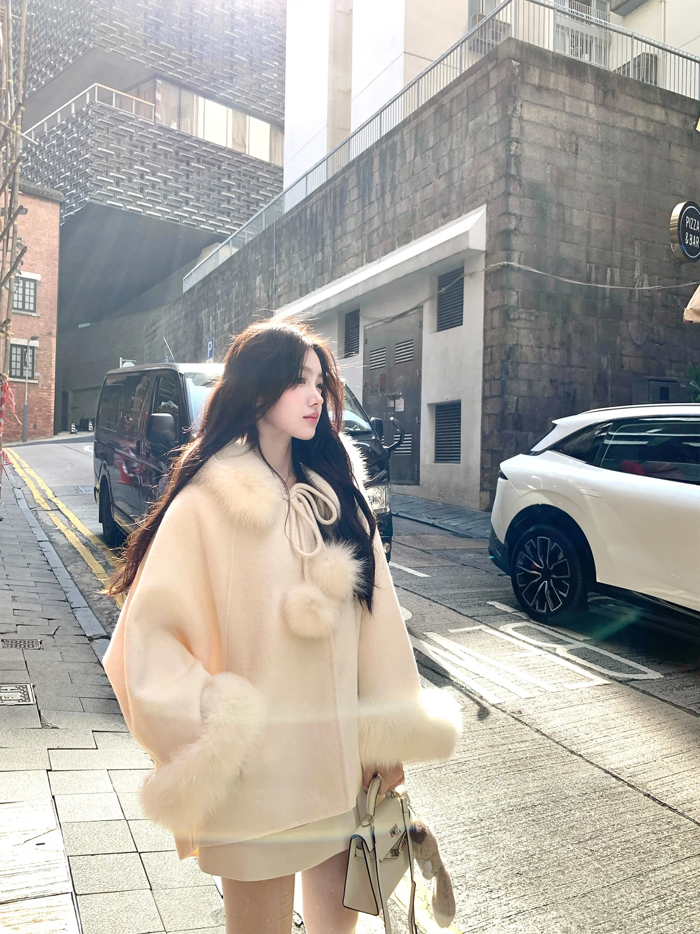 

Шерстяное пальто Acaine с двусторонним воротником из норки для женщин, зимний повседневный стиль, удлиненное, молодежный фасон