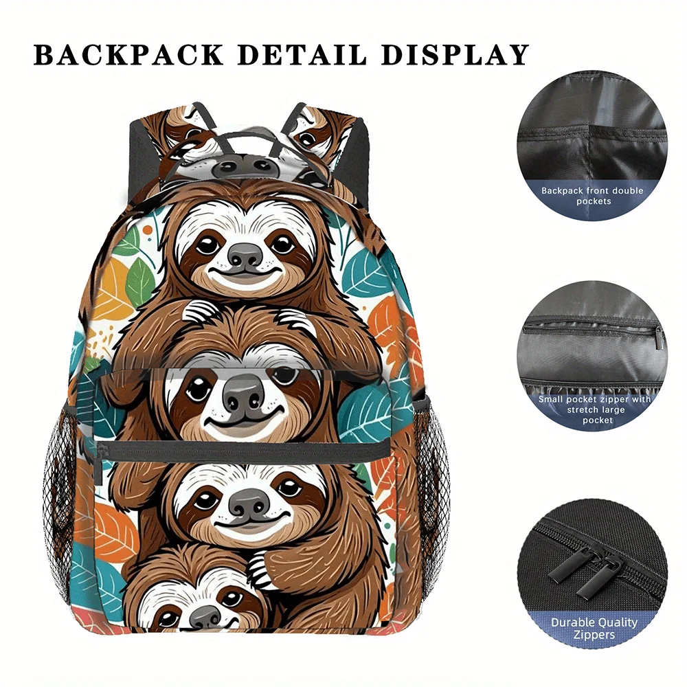 Cute Sloth Family Print Backpack For Kids Boys Girls Casual Lightweight Daypack Large Capacity School Bookbag Travel Rucksack