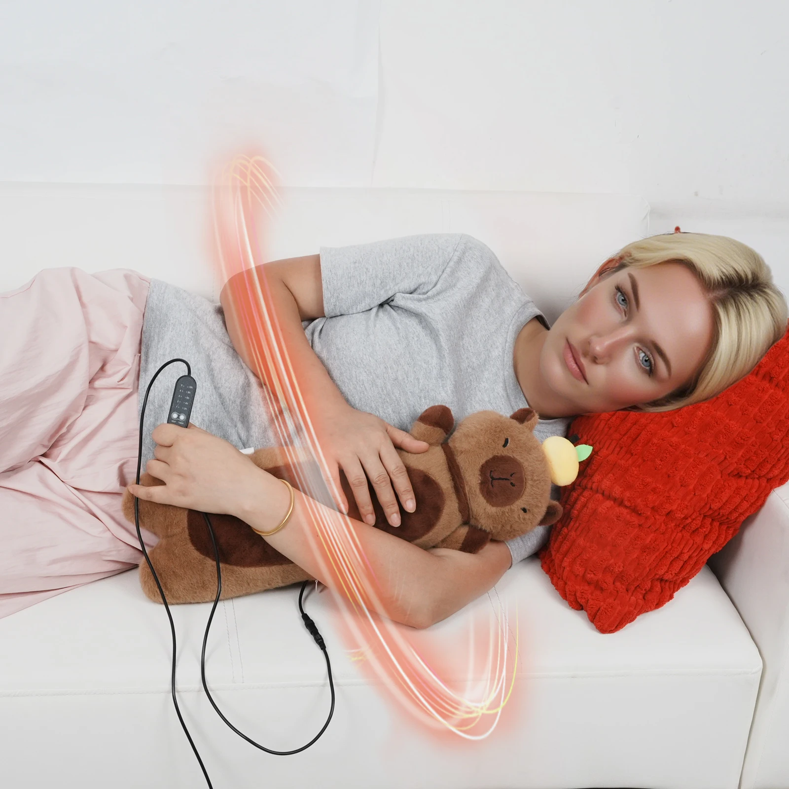 USB Electric Heating Pad for Period Cramp 5V 2A Heated Stuffed Animal Heating Pad Cuddly Soft Capybara Plush Gift for Women Wife