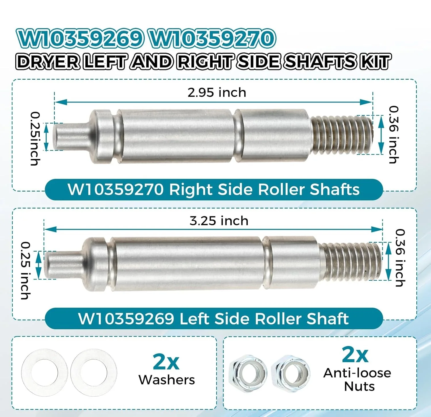 W10359269 W10359270 Dryer Left and Right Side Shafts Kits Dryer Drum Roller Shaft Compatible with Whirlpool Crosley