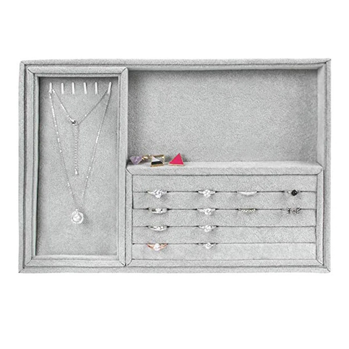 

Portable Soft Velvet Stackable Jewelry Tray Case Display Storage Showcase Ring Earring Necklace Organizer Jewelry Holder