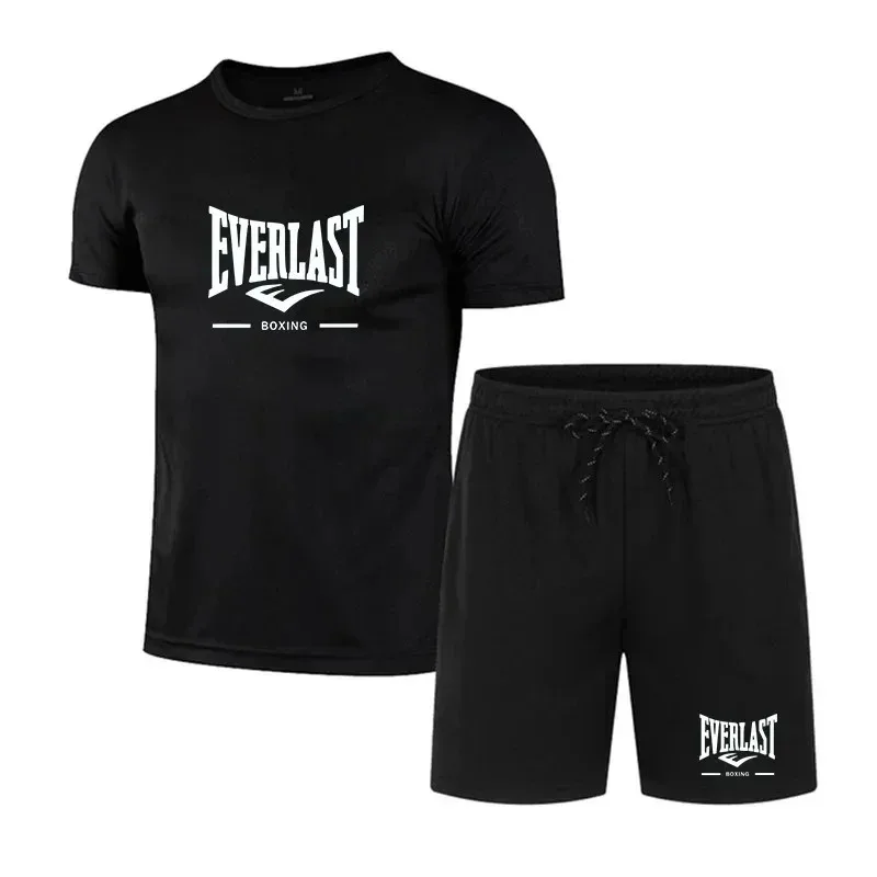 Ropa deportiva transpirable para correr para hombre, conjunto de dos piezas, conjunto de fitness de marca para ocio.