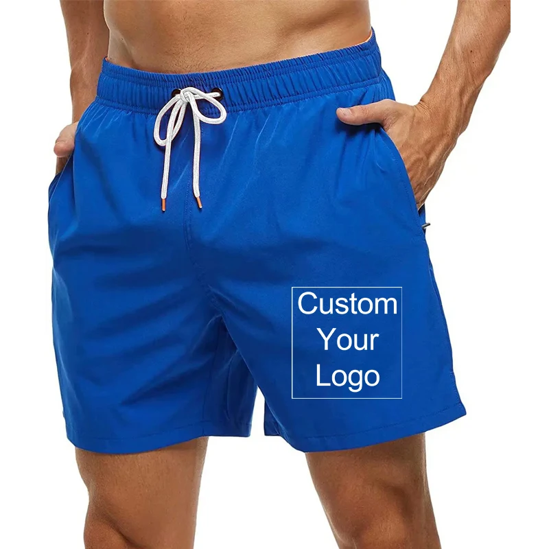 Nieuwe Heren Custom Logo Zomer Effen Kleur Strandboard-Shorts Zwemkleding Sport Casual Ademende Korte Broek
