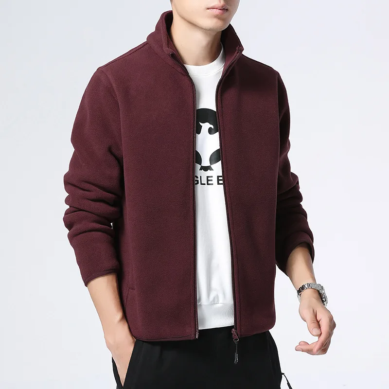 high quality fleece jacket for men long sleeve big size new spring 2024 causal outerwear clothing - grey black blue