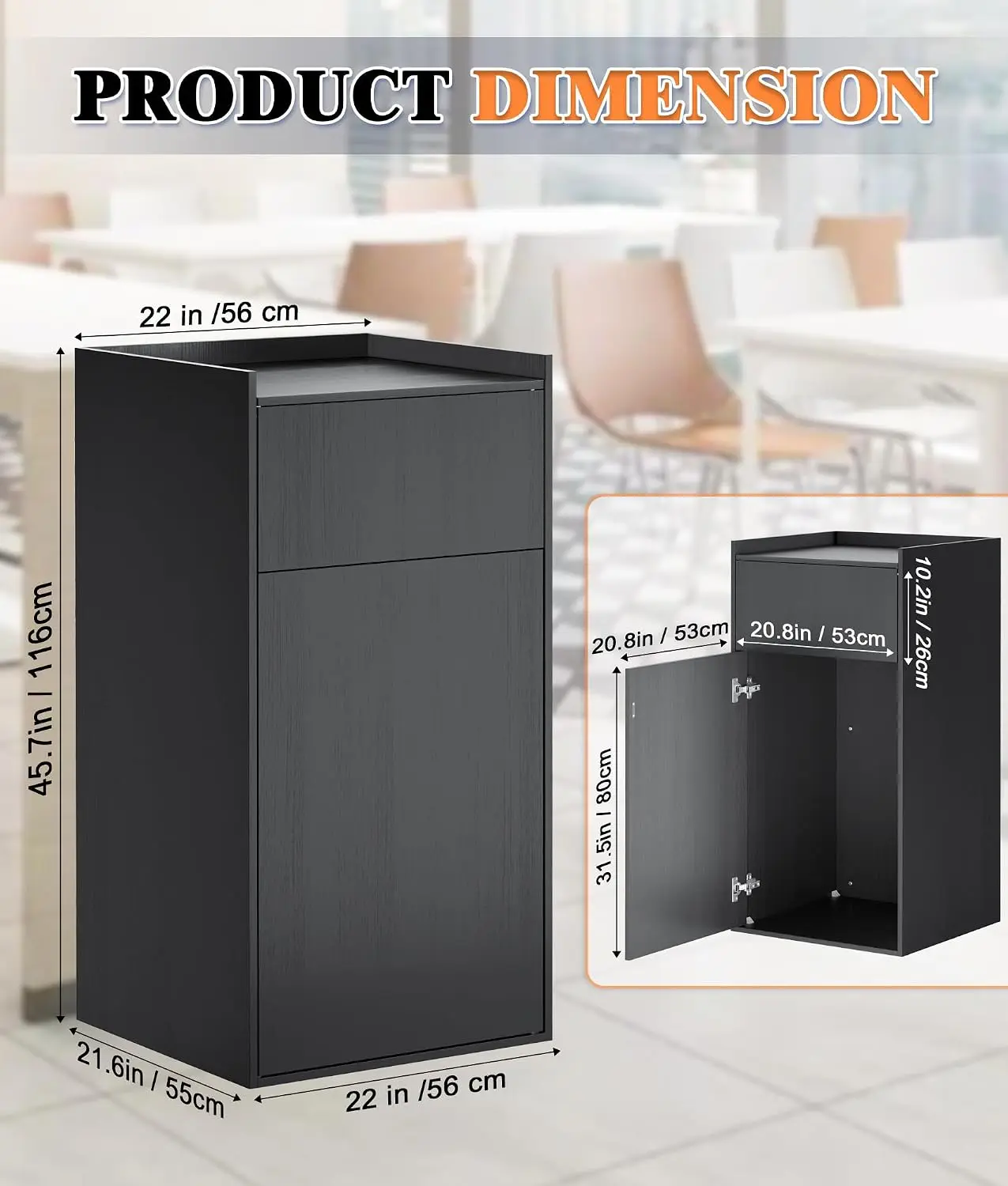 Large Wooden Trash Cabinet 50 Gallon Pet Proof Kitchen Garbage Can for Home Restaurant School Mahogany, Customized