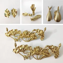 Gold Furniture Handle Door Knobs Brass Cartoon Rabbit Long Flower Branch Handles for Cabinet Kitchen Cupboard Drawer Pulls