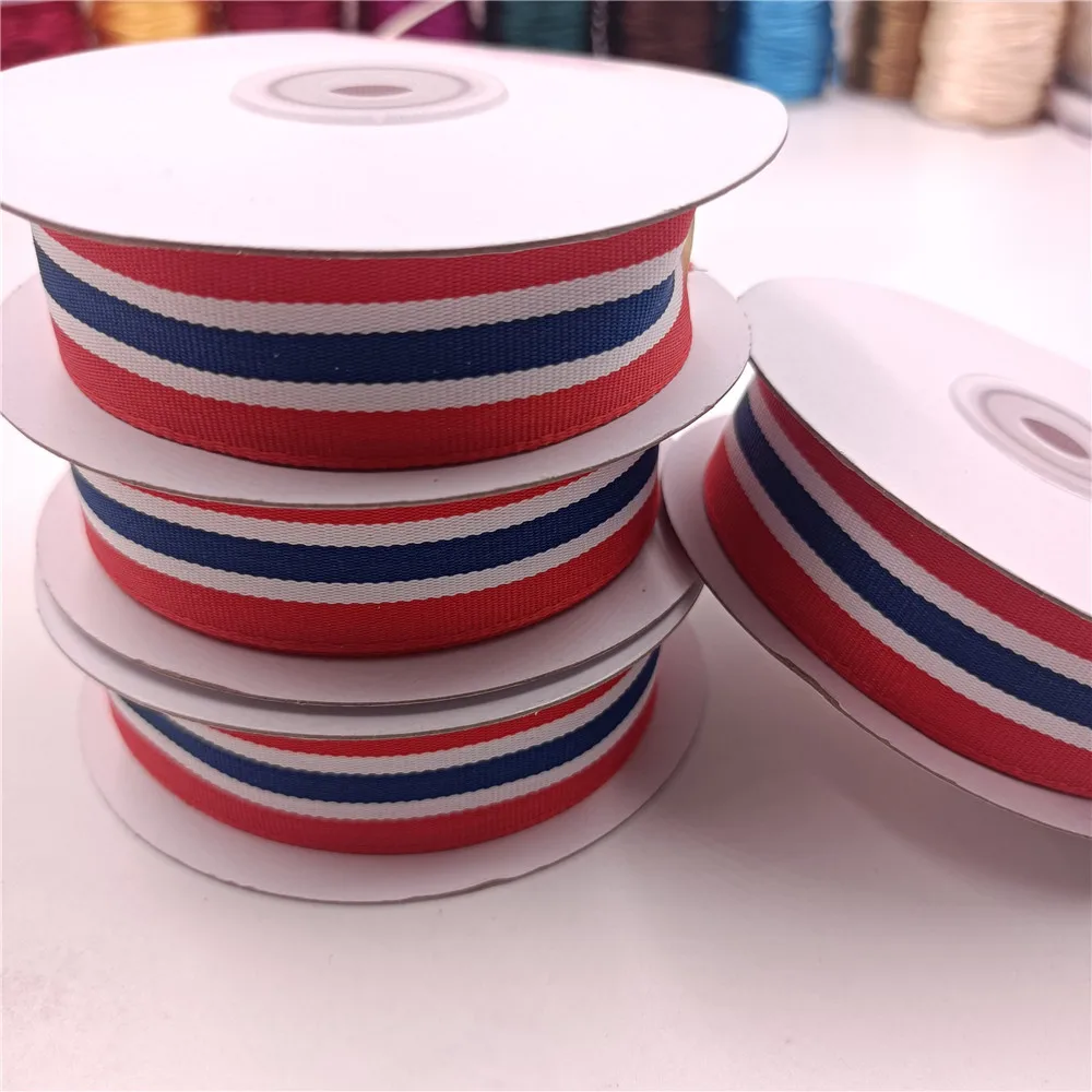 25mm Norway Flag Stripes Ribbon Red White Navy Polyester Tape for Decoration Gift Wrapping DIY Holiday 8 Meters Roll