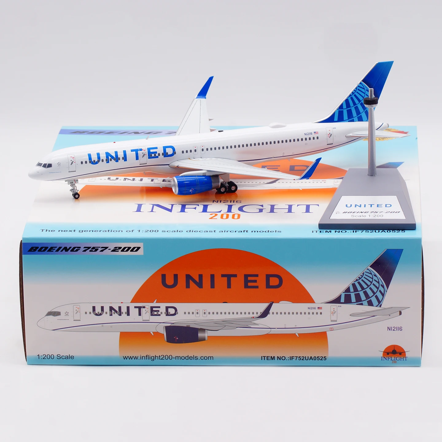 IF752UA0525 Alloy Collectible Plane Gift INFLIGHT 1:200 United Airlines Boeing B757-200 Diecast Aircraft Jet Model N12116