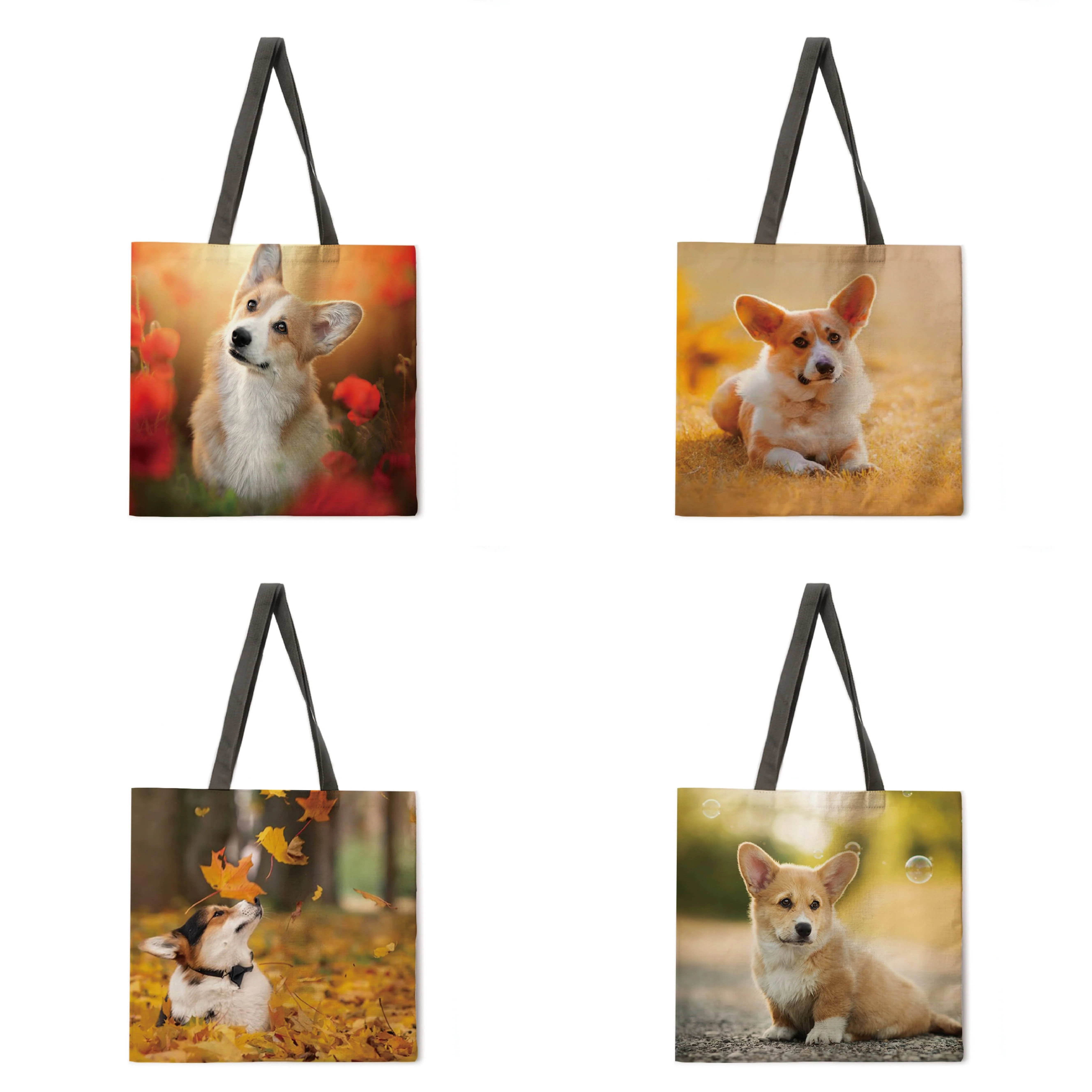 Oil Painting Corgi Handbag, Casual Style Foldable Shopping Bag, Women's Shoulder Bag Tote Bag