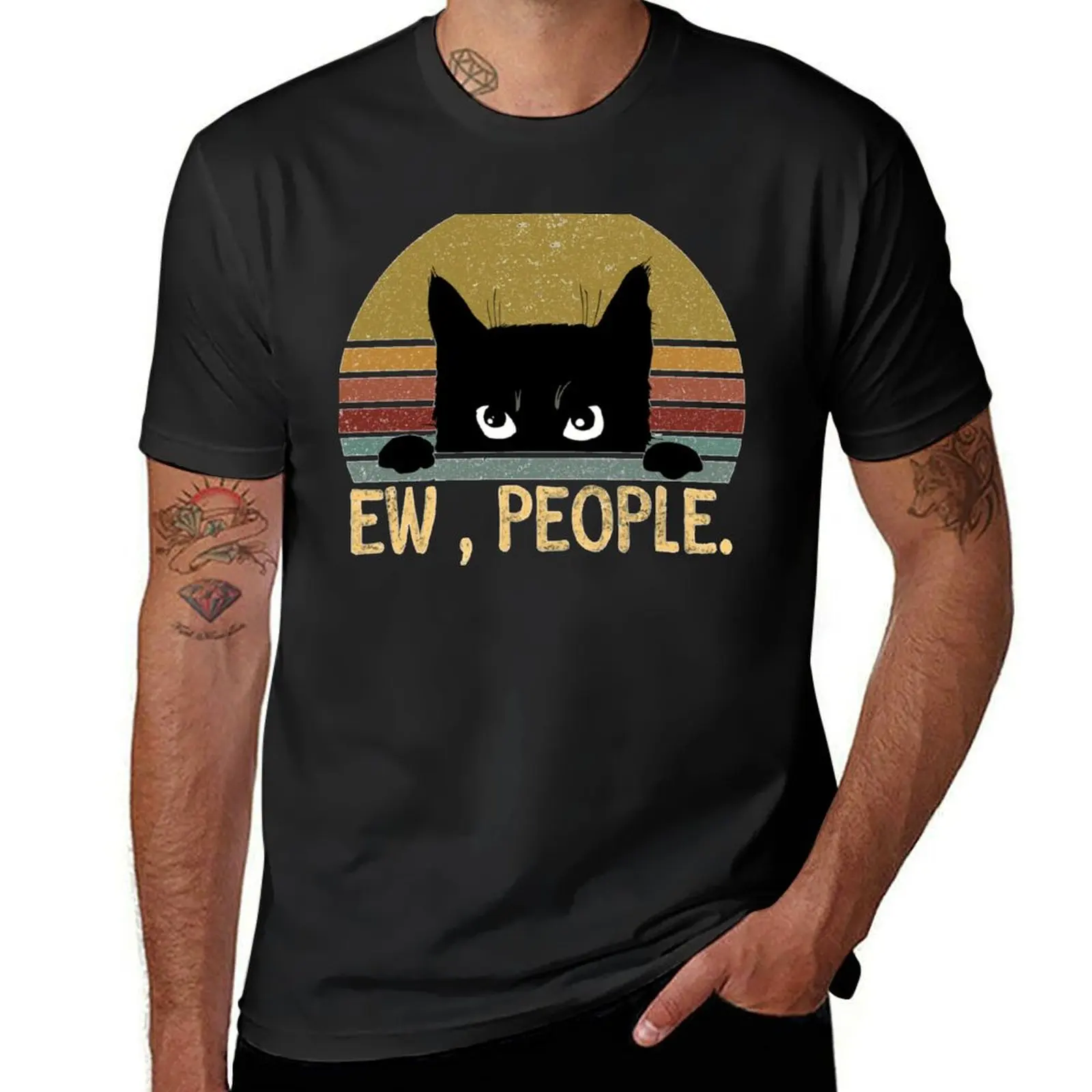 Ew, People Black Cat Intage Retro – Funny Cat T-Shirt plain kawaii clothes quick-drying mens plain t shirts