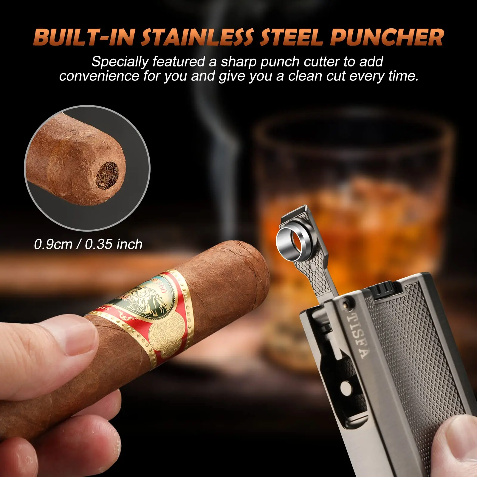 Cigar Lighter Double Jet Flame Butane Torch Lighter,Built-in Cigar Punch,Cigar Holder,Windproof Pocket Butane Lighter Smoking