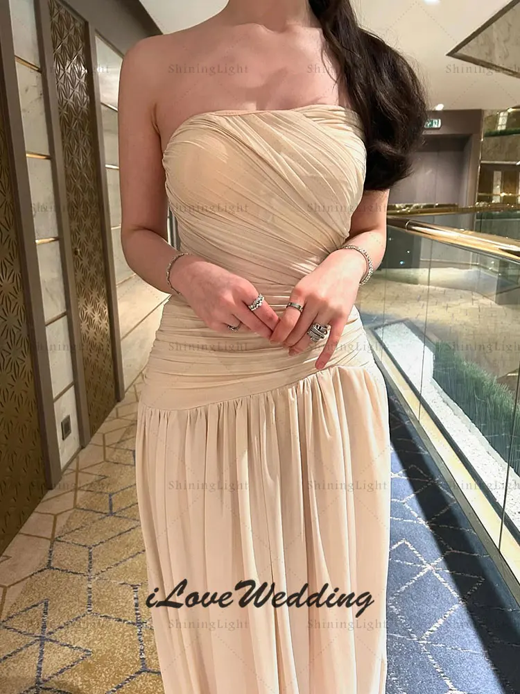 ShiningLight A ラインストラップレスイブニングドレスサウジアラビアシフォンロングウエディングドレスドバイパーティードレスローブドソワレカスタマイズ