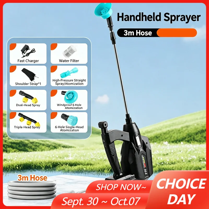 Handheld Electric High-Pressure Sprayer Rechargeable Household Electric Sprayer with 5 Nozzles+3M Hose for Garden Plant Watering
