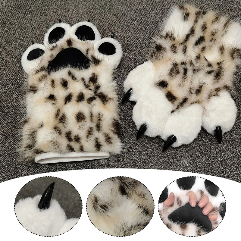 1Pair Fursuit Furry Animal Claw Nails Gloves Cosplay Costume Wearable Plush Animal Cat Paw Cosplay Props Performance Accessories