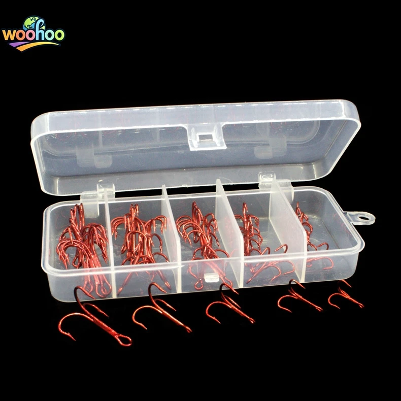 51 Pcs Carbon Steel Treble Hooks Set Barbed Saltwater Fishing Lures Kit Professional Tackle for Bass Pike Walleye